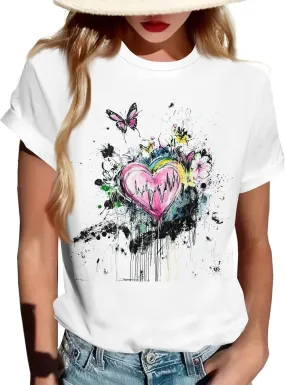 Women's Graphic Tees Summer White Crewneck T Shirt Short Sleeve Trendy Cute Print Graphic Shirts for Women