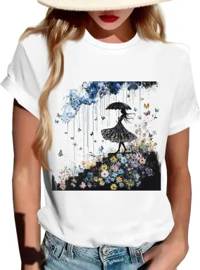 Women's Graphic Tees Summer White Crewneck T Shirt Short Sleeve Trendy Cute Print Graphic Shirts for Women