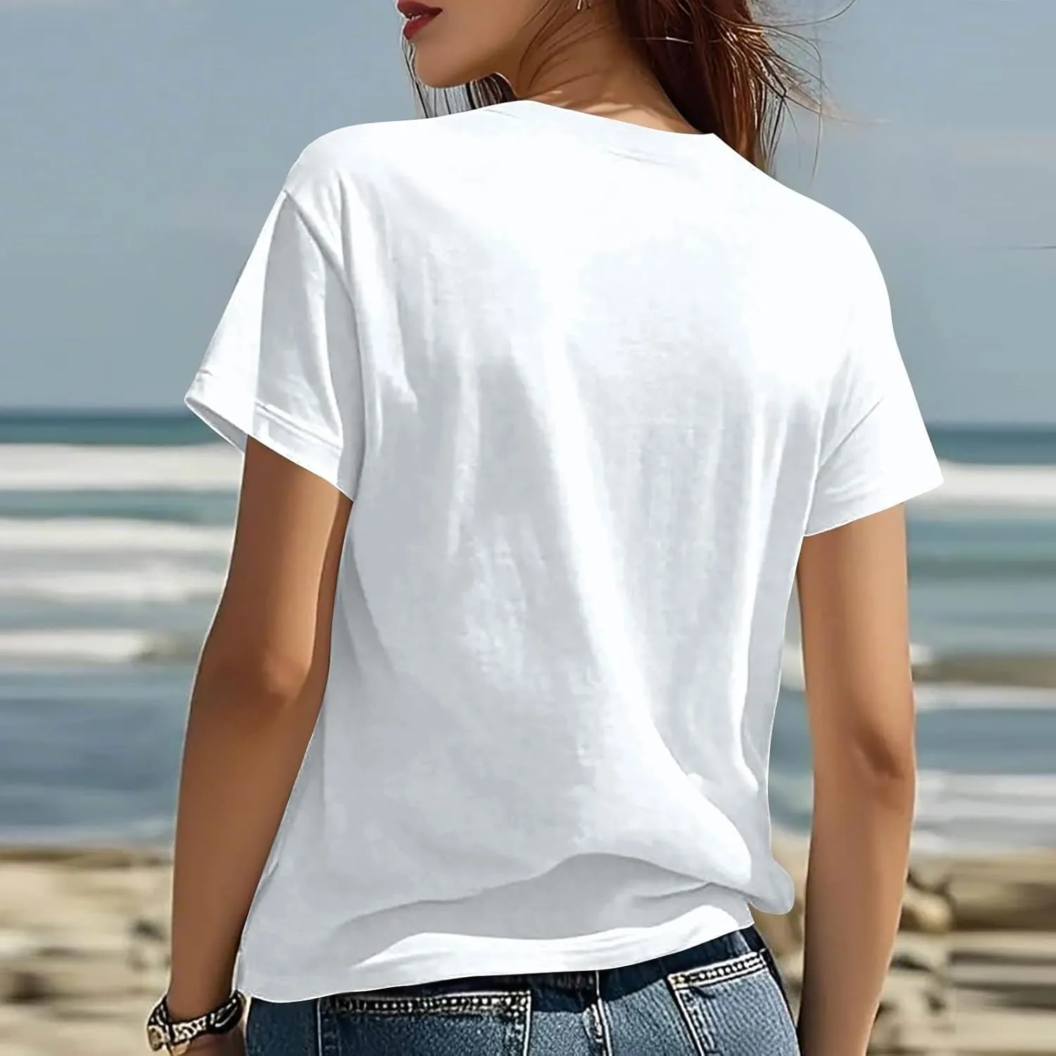 Women's Graphic Tees Summer White Crewneck T Shirt Short Sleeve Trendy Cute Print Graphic Shirts for Women