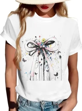 Women's Graphic Tees Summer White Crewneck T Shirt Short Sleeve Trendy Cute Print Graphic Shirts for Women