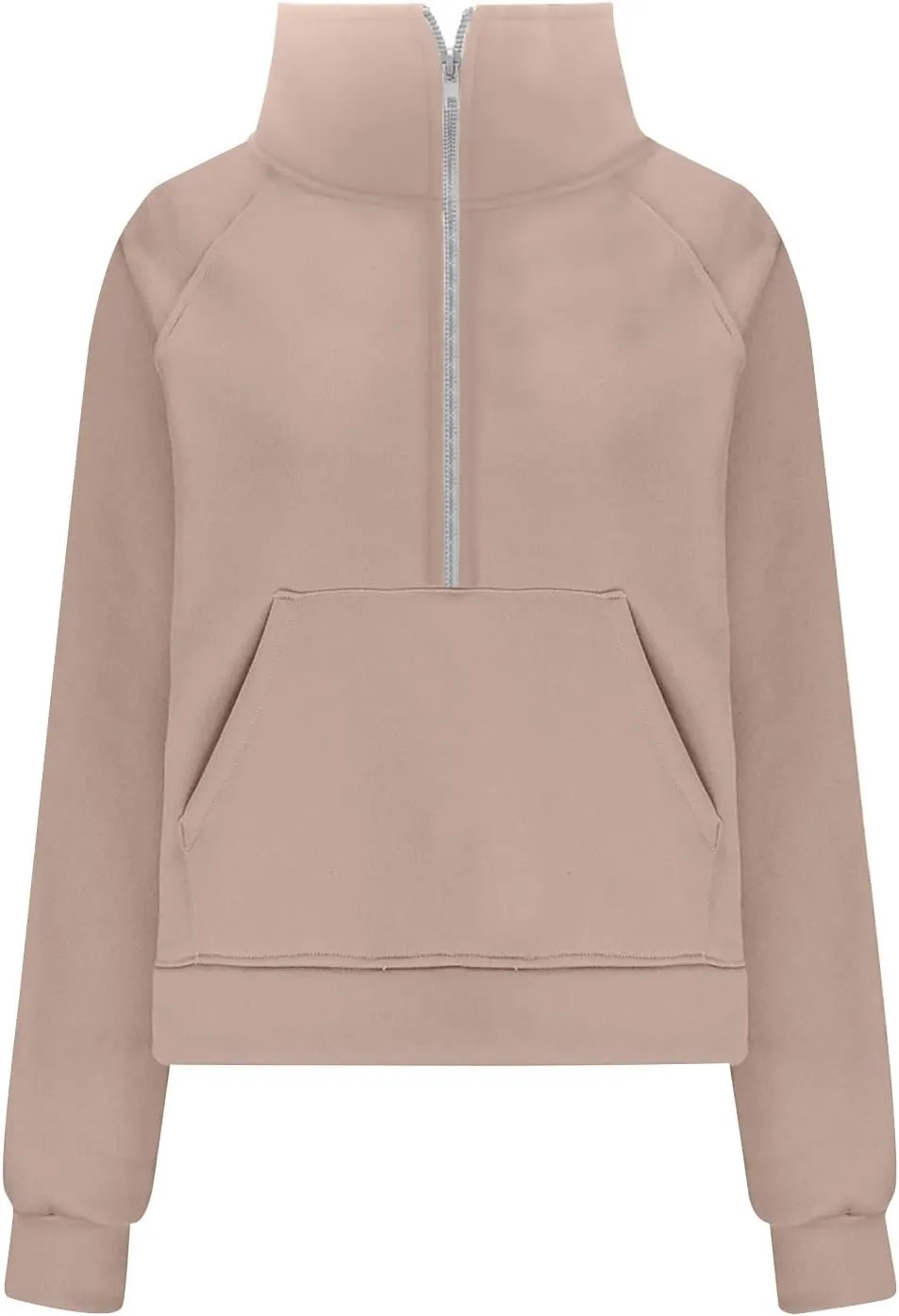 Womens Half Zip Hoodies Long Sleeve Cropped Solid Pullover Sweatshirt Loose Fit Casual Fashion Fall Tops