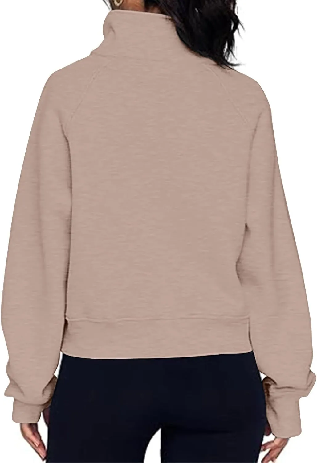 Womens Half Zip Hoodies Long Sleeve Cropped Solid Pullover Sweatshirt Loose Fit Casual Fashion Fall Tops