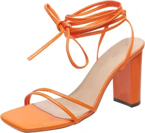 Womens Heel Dress Shoes Ladies Fashion Summer Solid Color Leather Ankle Strap Chunky High Heel Sandals