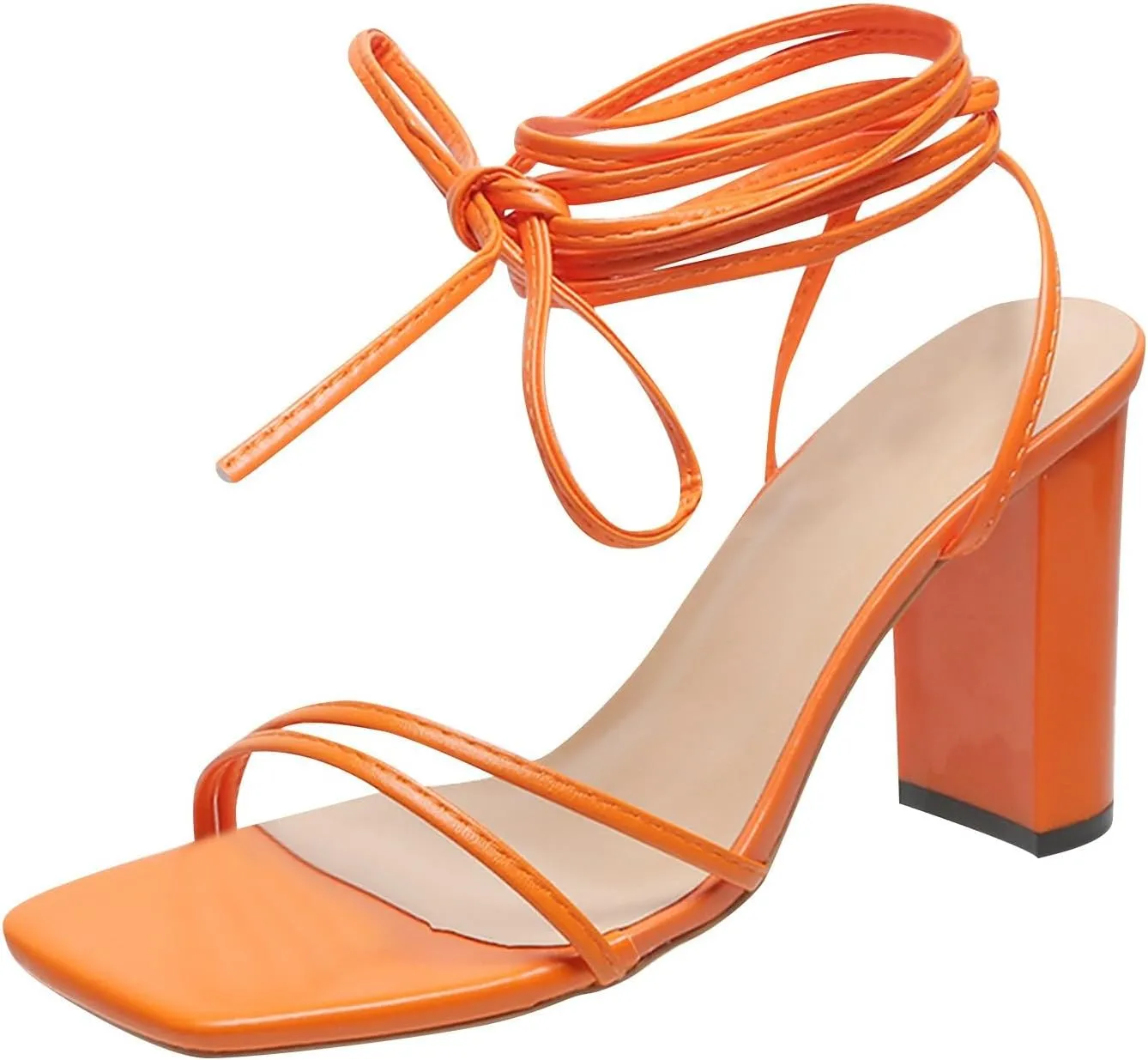 Womens Heel Dress Shoes Ladies Fashion Summer Solid Color Leather Ankle Strap Chunky High Heel Sandals