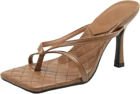 Womens Heel Dress Shoes Women's Strappy Heels Flip Flops Square Open Toe Low Heels Fashion Party Dress Thong Heeled
