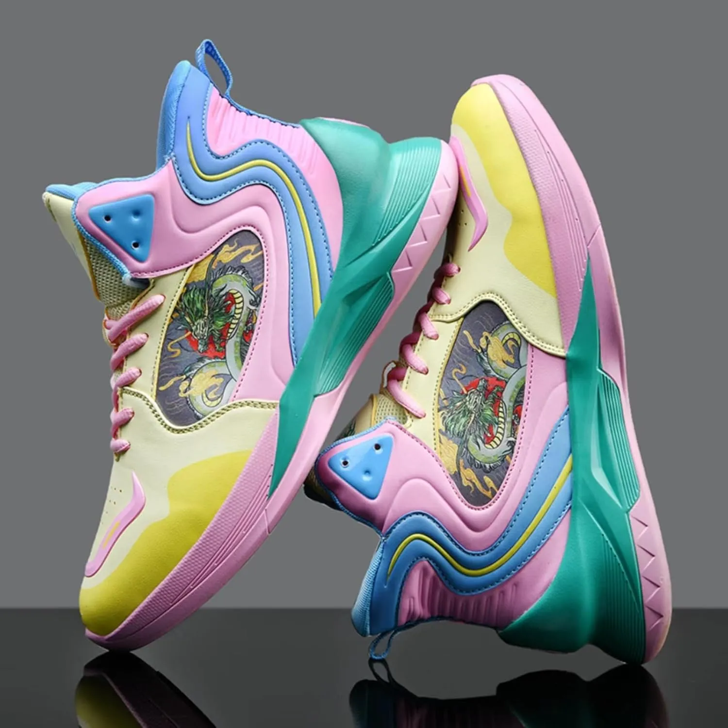 Womens High Top Chinese Stylish Basketball Shoes Comfortable Lace Up Athletic Sports Running Sneakers Non-Slip Soft Tennis Walking Shoes