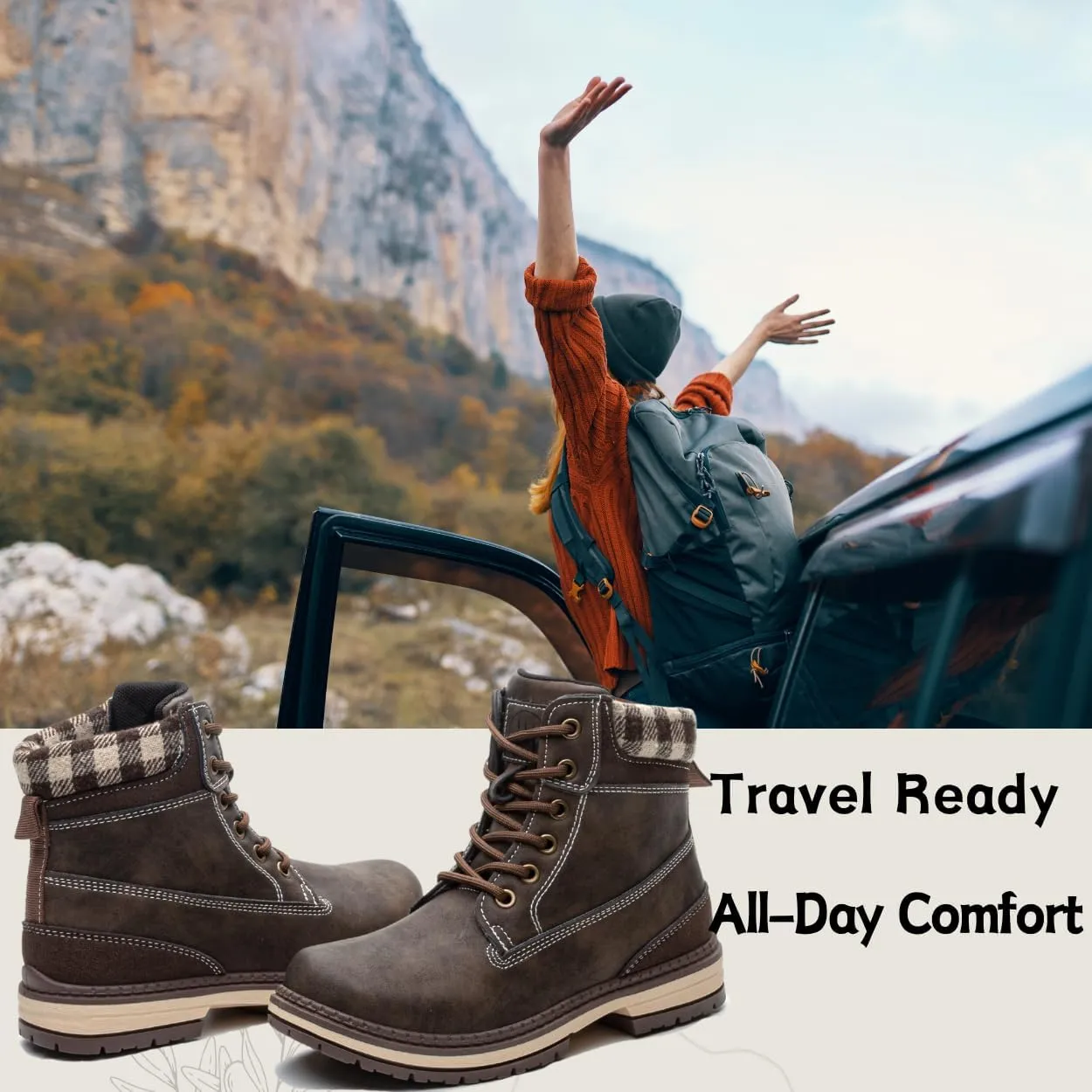 Womens Hiking Work Winter Boots - Outdoor Waterproof Lightweight Ankle Boots