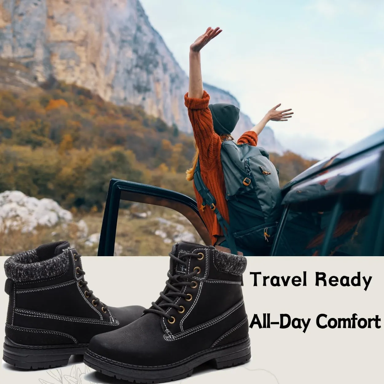 Womens Hiking Work Winter Boots - Outdoor Waterproof Lightweight Ankle Boots