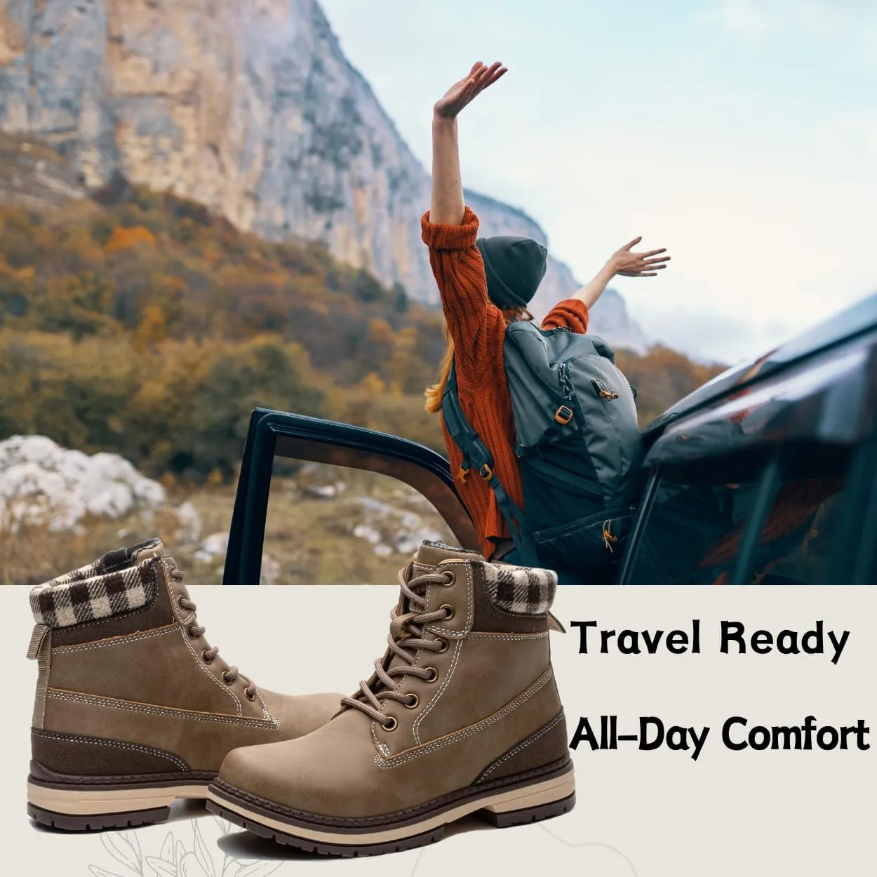 Womens Hiking Work Winter Boots - Outdoor Waterproof Lightweight Ankle Boots