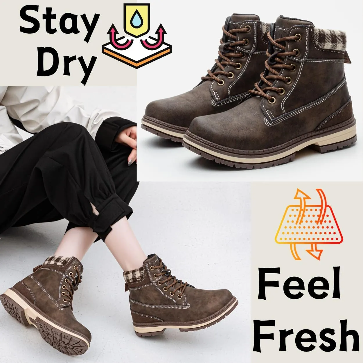 Womens Hiking Work Winter Boots - Outdoor Waterproof Lightweight Ankle Boots