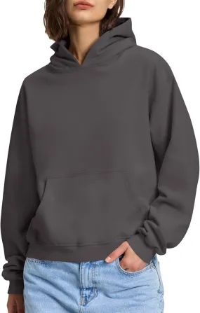 Womens Hoodies Fleece Fall Long Sleeve Sweatshirts Oversized Y2k Hoodies Solid Color Casual Pullover with Pocket