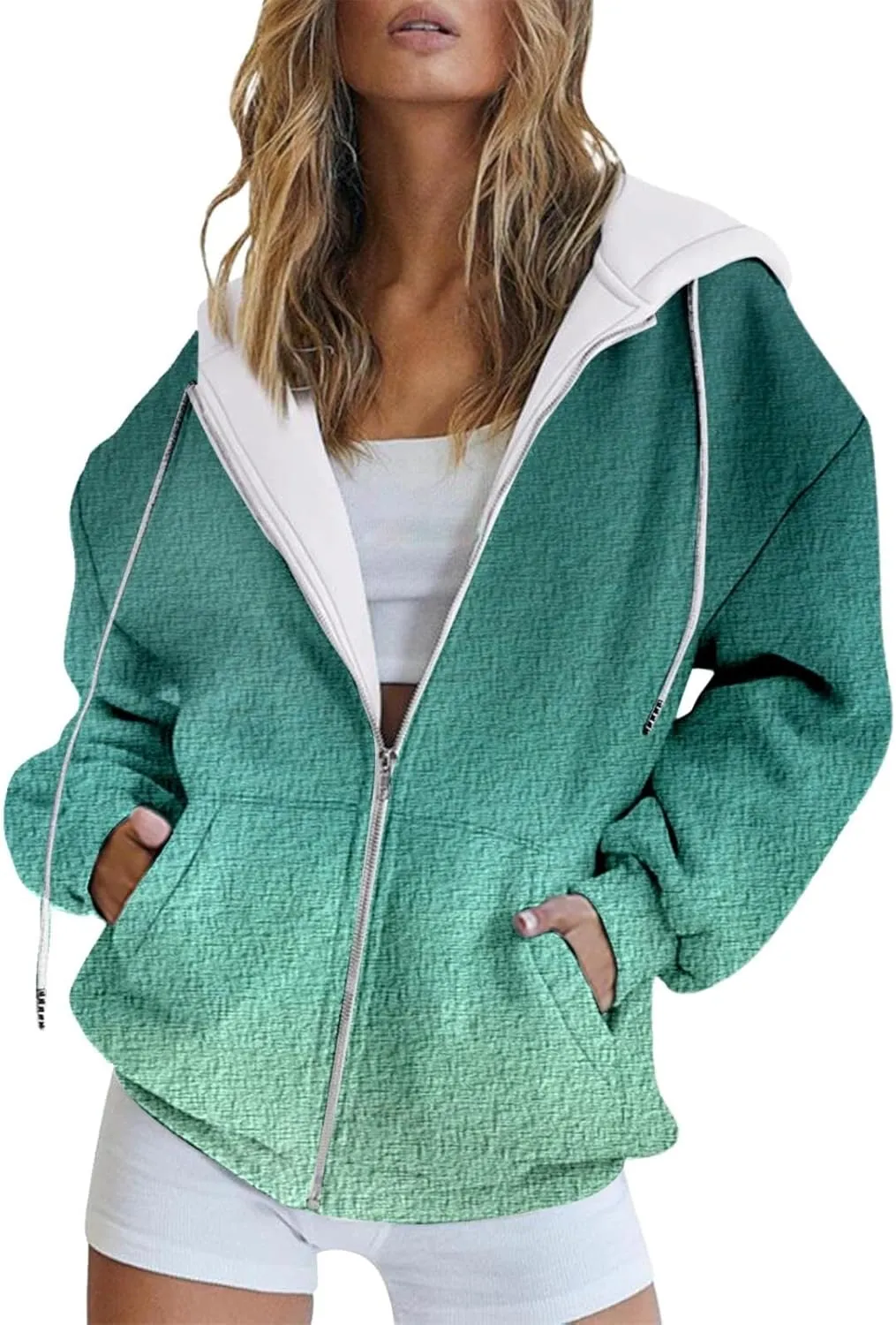 Womens Hoodies Oversized Sweatshirts Pullover Fashion Autumn And Winter Color Gradient Printing Casual Pockets Long