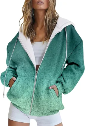 Womens Hoodies Oversized Sweatshirts Pullover Fashion Autumn And Winter Color Gradient Printing Casual Pockets Long