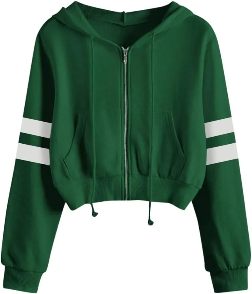 Womens Hoodies,Graphic Hoodies,Womens Cropped Zip up Hoodie Long Sleeve Drawstring Y2K Sweatshirts with Pockets