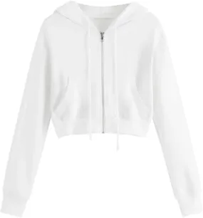 Womens Hoodies,Graphic Hoodies,Womens Cropped Zip up Hoodie Long Sleeve Drawstring Y2K Sweatshirts with Pockets