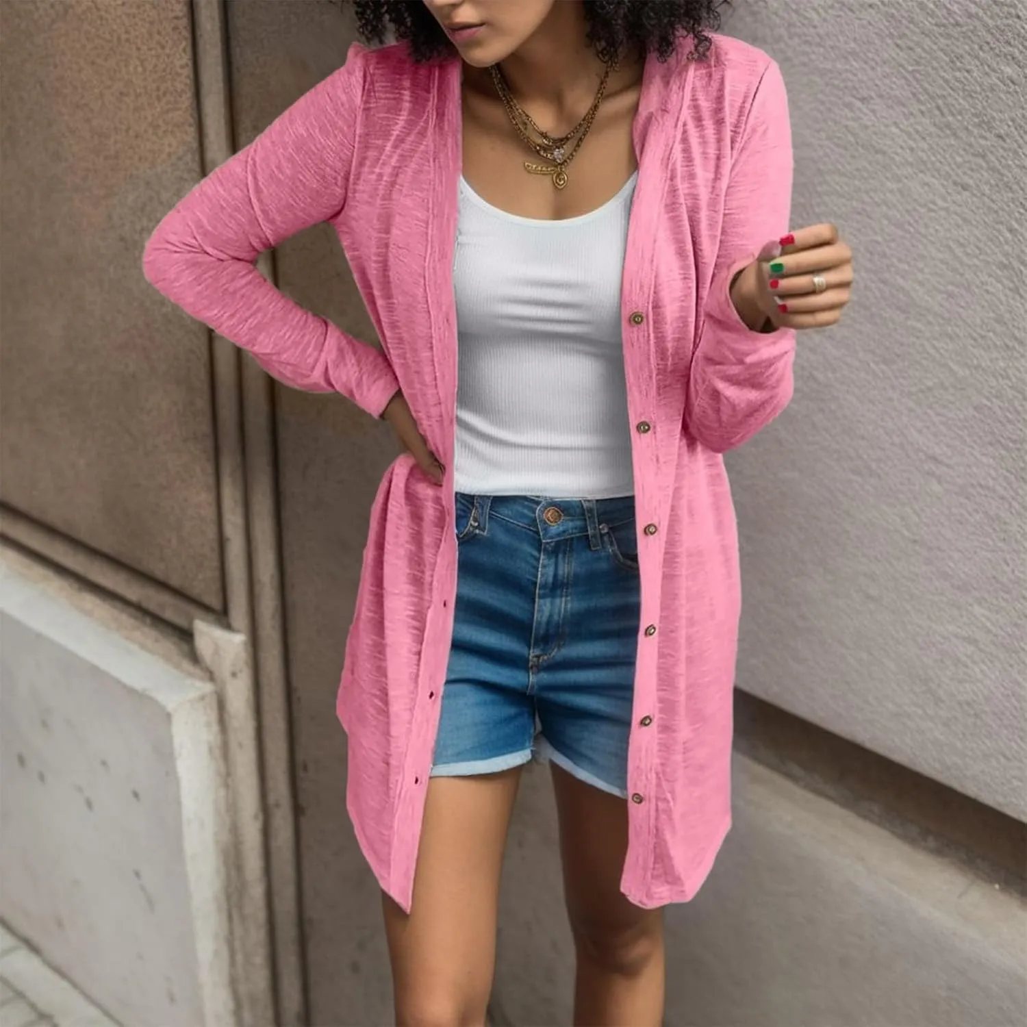 Womens Jackets Trendy Women Casual Solid Button Down Long Sleeve Cardigan Blouse Lightweight Womens Plus Size