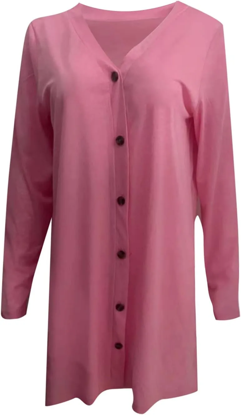 Womens Jackets Trendy Women Casual Solid Button Down Long Sleeve Cardigan Blouse Lightweight Womens Plus Size