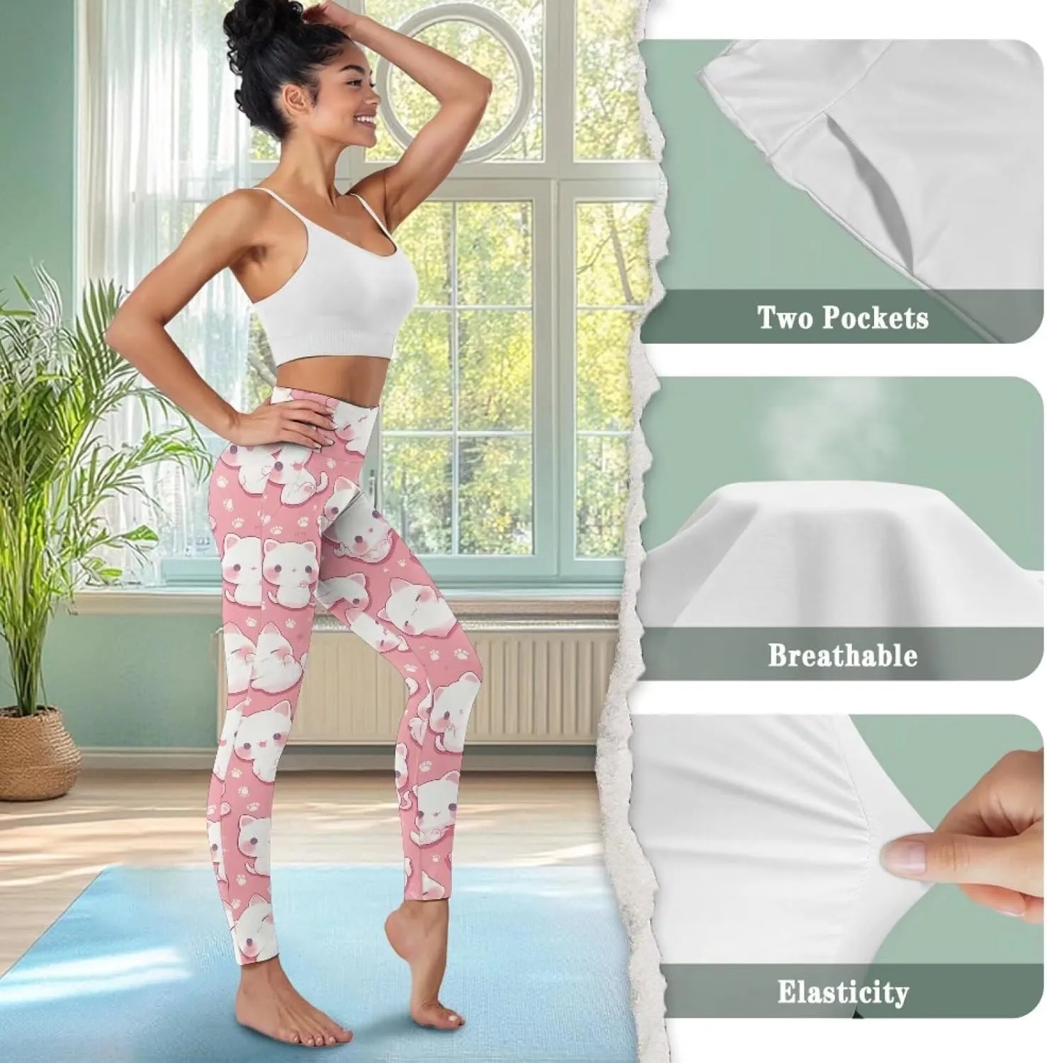 Womens Leggings XS-3XL Workout Pants with Pockets Tummy Control Yoga Leggings Full Length