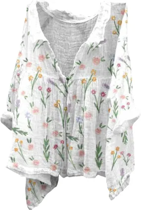 Womens Linen Tops Print Natural Autumn Fragrant Fabric Shirt Women Button Down Shirt Womens Linen Button Down Shirts