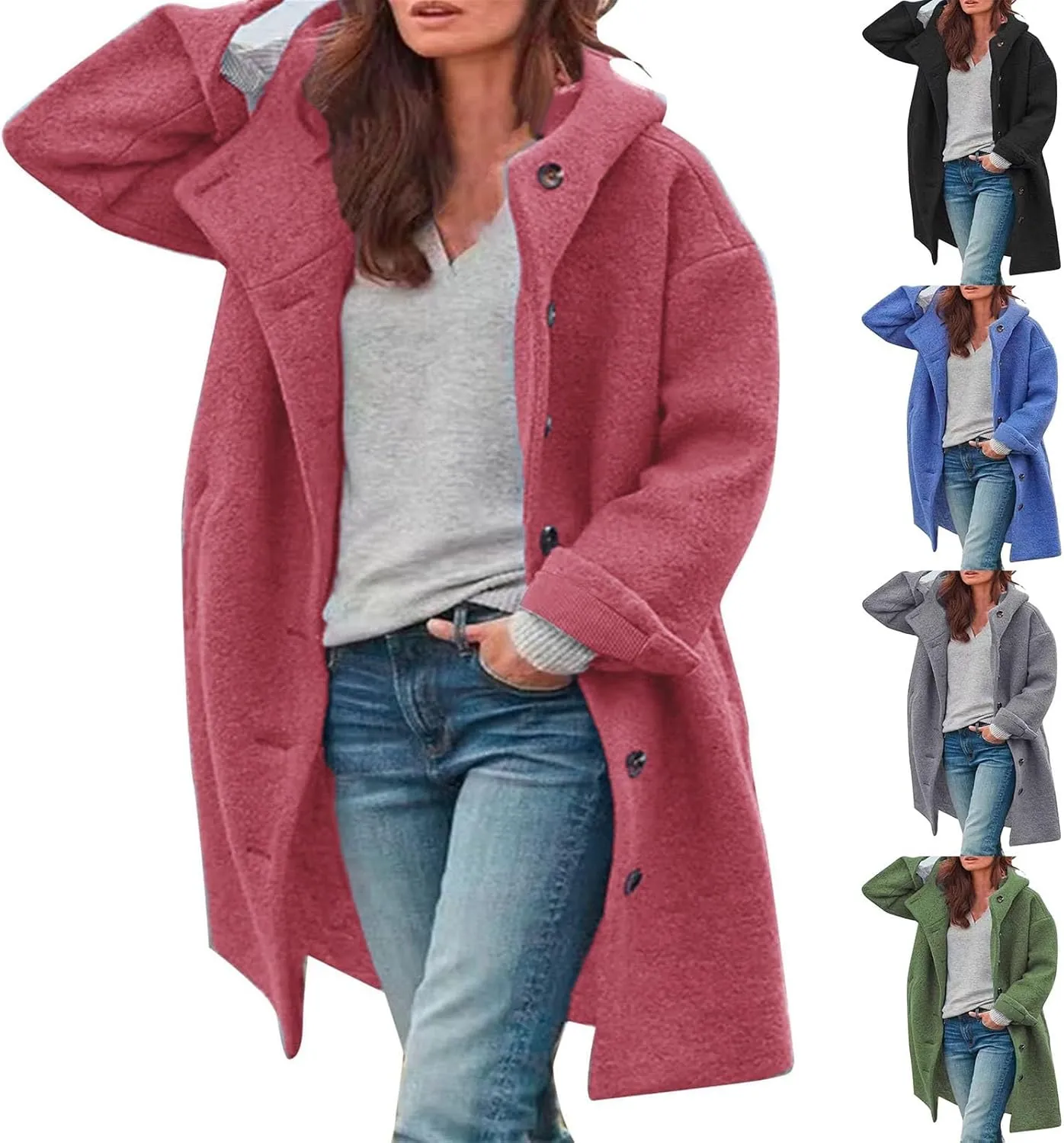 Womens Long Sleeve Casual Fuzzy Jacket Loose Fitting Warm Winter Outwear Fashion Lapel Jacket Womens Wool