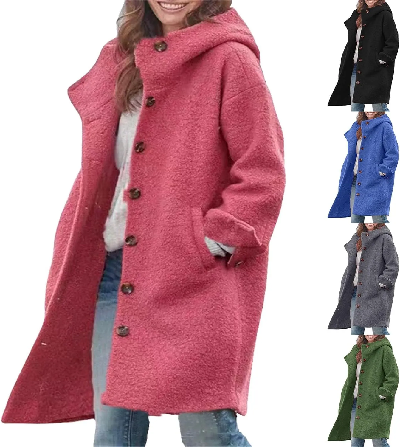 Womens Long Sleeve Casual Fuzzy Jacket Loose Fitting Warm Winter Outwear Fashion Lapel Jacket Womens Wool