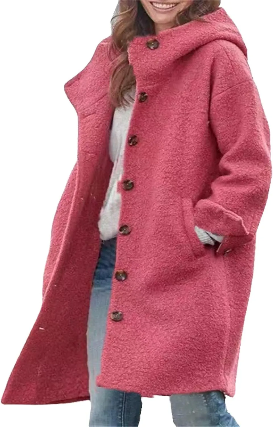 Womens Long Sleeve Casual Fuzzy Jacket Loose Fitting Warm Winter Outwear Fashion Lapel Jacket Womens Wool