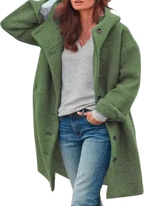 Womens Long Sleeve Casual Fuzzy Jacket Loose Fitting Warm Winter Outwear Fashion Lapel Jacket Womens Wool