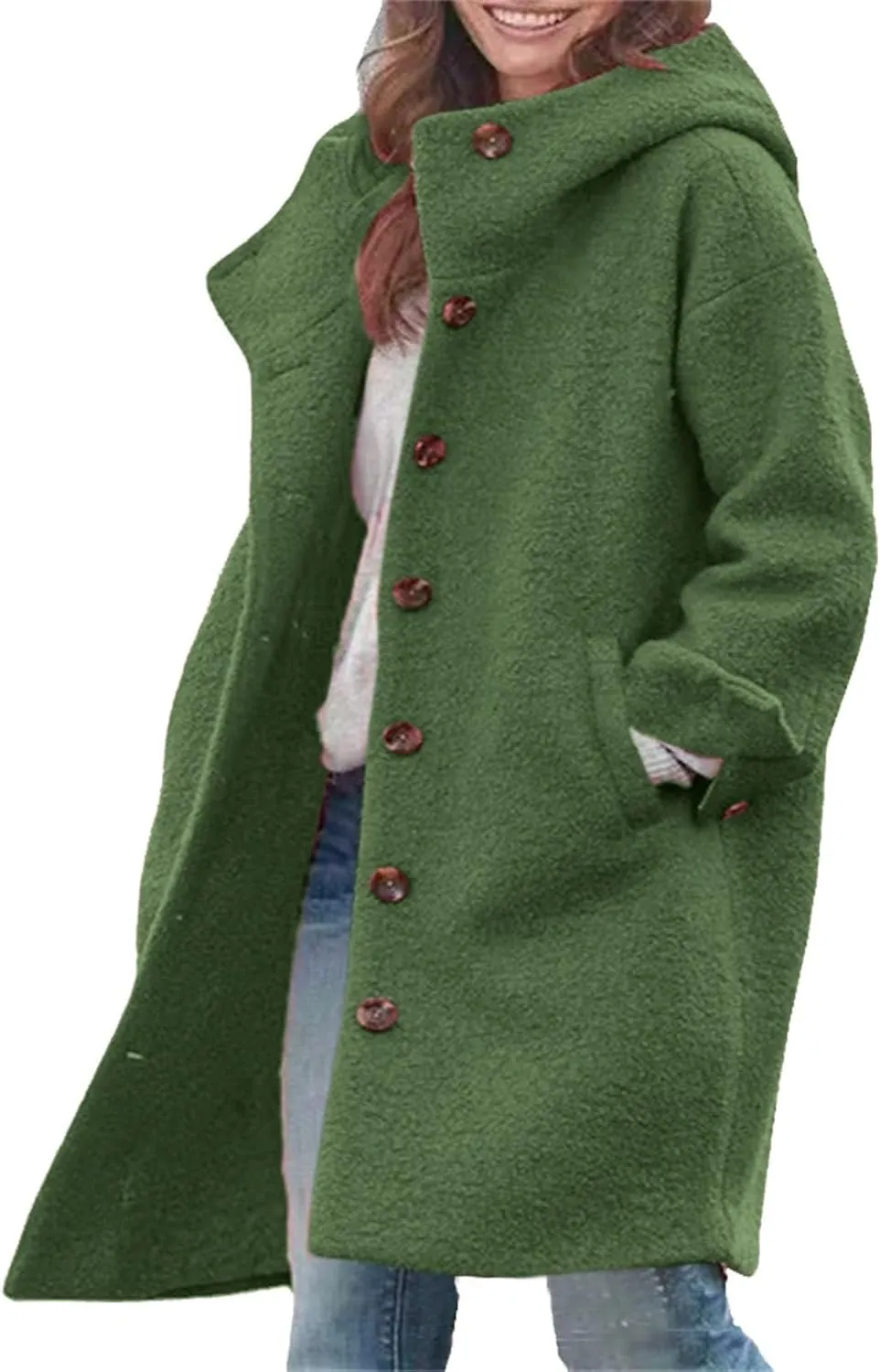 Womens Long Sleeve Casual Fuzzy Jacket Loose Fitting Warm Winter Outwear Fashion Lapel Jacket Womens Wool