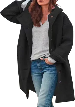 Womens Long Sleeve Casual Fuzzy Jacket Loose Fitting Warm Winter Outwear Fashion Lapel Jacket Womens Wool