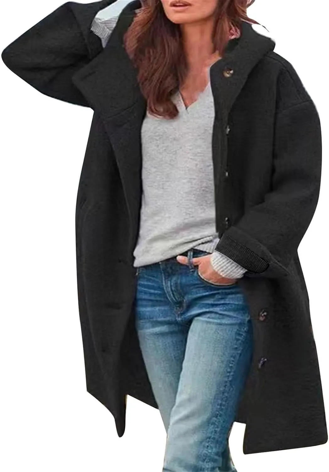 Womens Long Sleeve Casual Fuzzy Jacket Loose Fitting Warm Winter Outwear Fashion Lapel Jacket Womens Wool