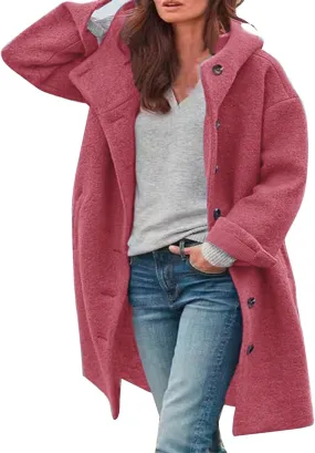 Womens Long Sleeve Casual Fuzzy Jacket Loose Fitting Warm Winter Outwear Fashion Lapel Jacket Womens Wool