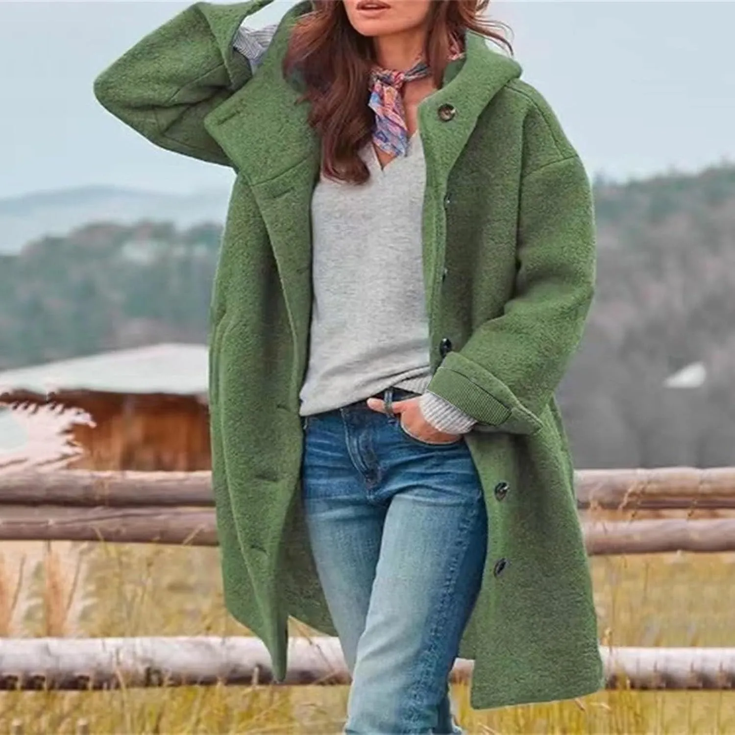 Womens Long Sleeve Casual Fuzzy Jacket Loose Fitting Warm Winter Outwear Fashion Lapel Jacket Womens Wool