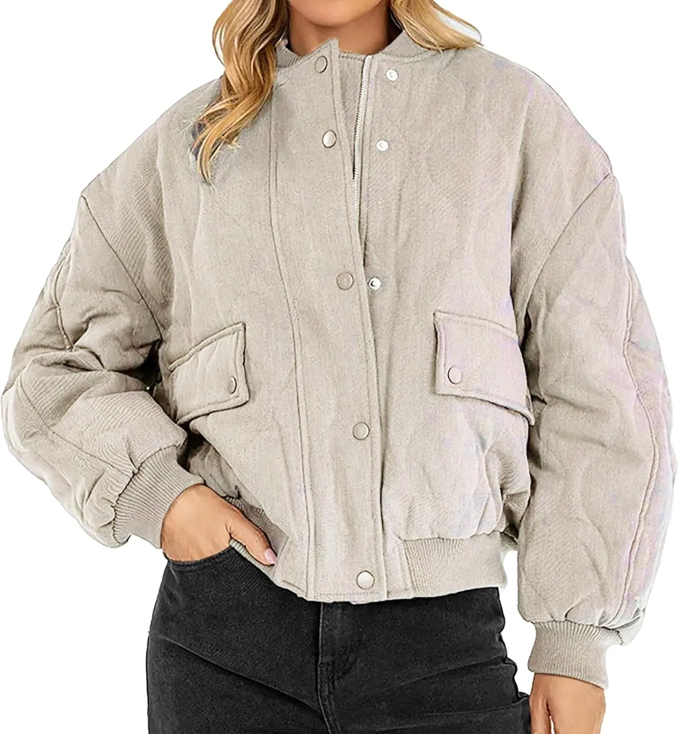 Womens Long-Sleeve Hooded Puffer Coat Jacket Loose Pocket Cotton Jacket Womens Winter Jacket Women Winter Jacket