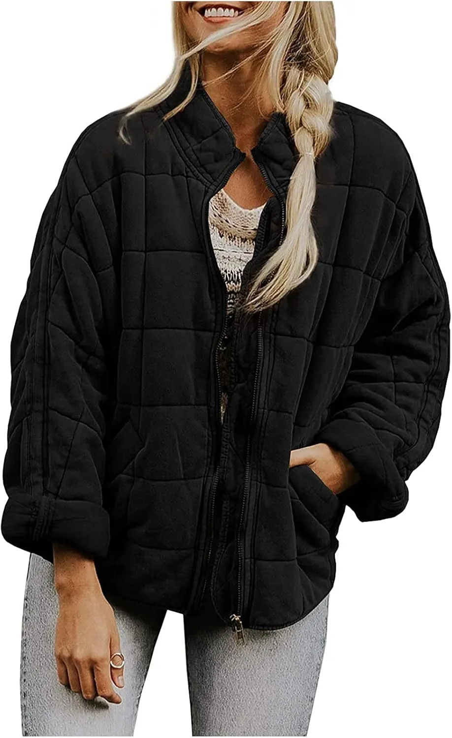 Womens Long-Sleeve Hooded Puffer Coat Jacket Loose Pocket Cotton Jacket Womens Winter Jacket Women Winter Jacket