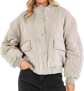 Womens Long-Sleeve Hooded Puffer Coat Jacket Loose Pocket Cotton Jacket Womens Winter Jacket Women Winter Jacket