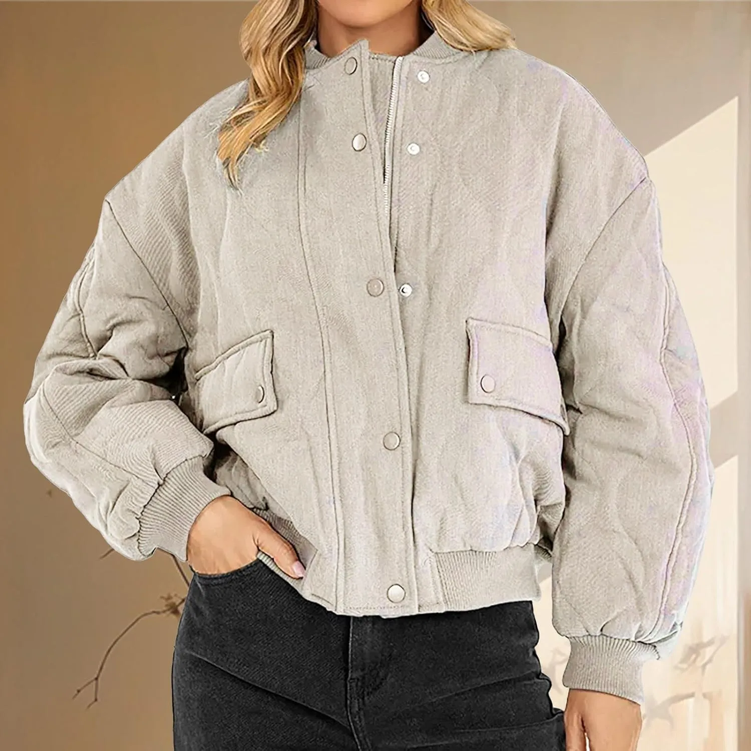 Womens Long-Sleeve Hooded Puffer Coat Jacket Loose Pocket Cotton Jacket Womens Winter Jacket Women Winter Jacket