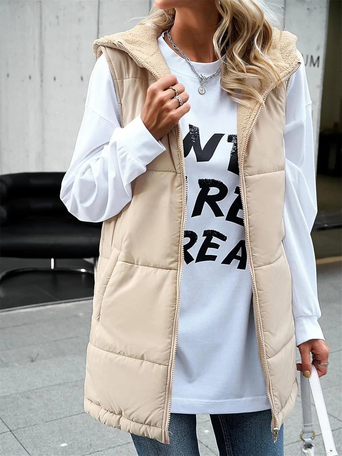 Womens Long Vest Zip Up Hoodie Pockets Long Warm Winter Coat Outerwear Womens Fall Vests Winter Coat