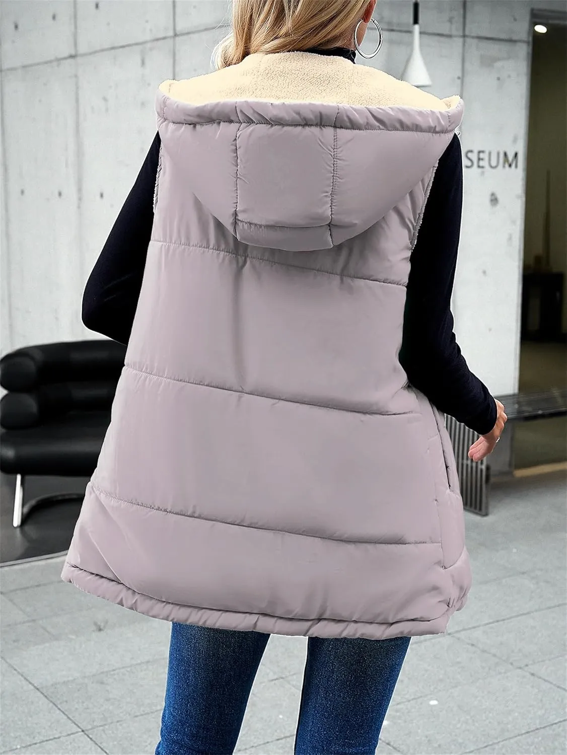 Womens Long Vest Zip Up Hoodie Pockets Long Warm Winter Coat Outerwear Womens Fall Vests Winter Coat