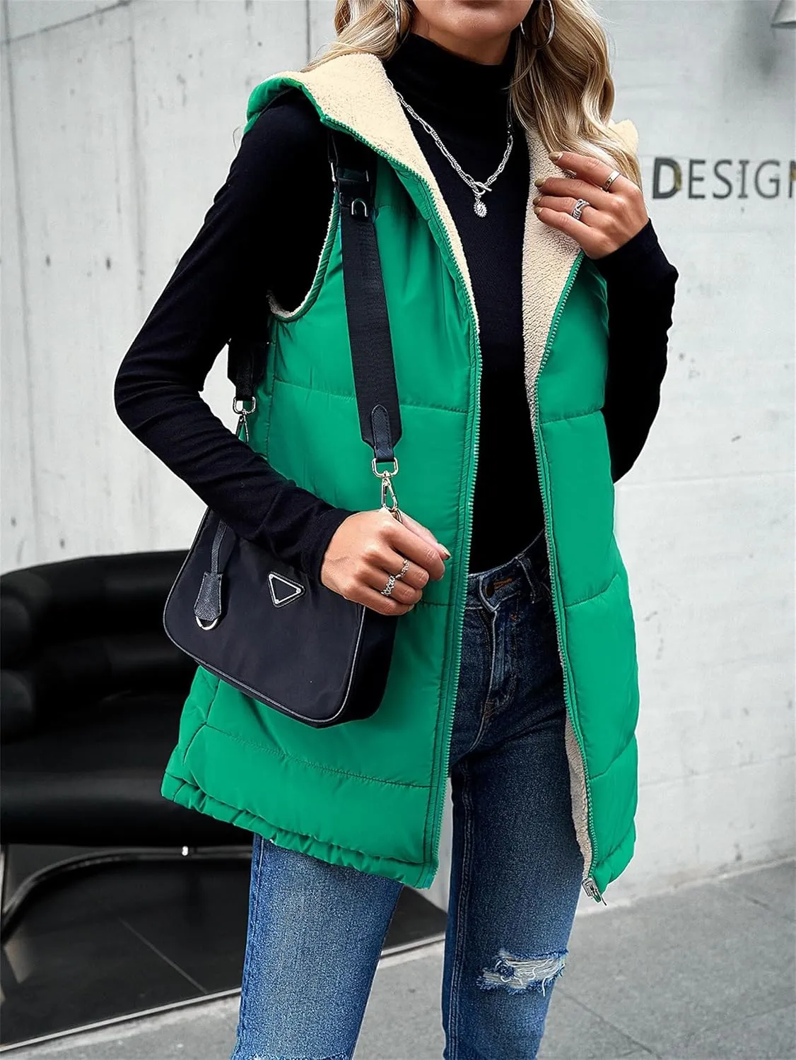 Womens Long Vest Zip Up Hoodie Pockets Long Warm Winter Coat Outerwear Womens Fall Vests Winter Coat