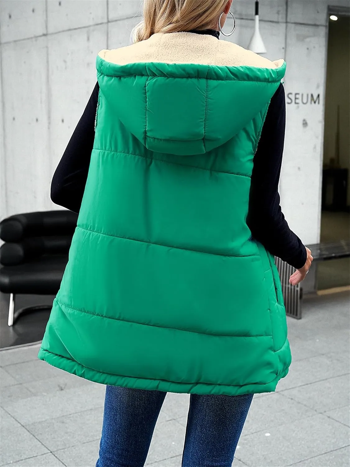 Womens Long Vest Zip Up Hoodie Pockets Long Warm Winter Coat Outerwear Womens Fall Vests Winter Coat