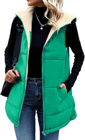 Womens Long Vest Zip Up Hoodie Pockets Long Warm Winter Coat Outerwear Womens Fall Vests Winter Coat