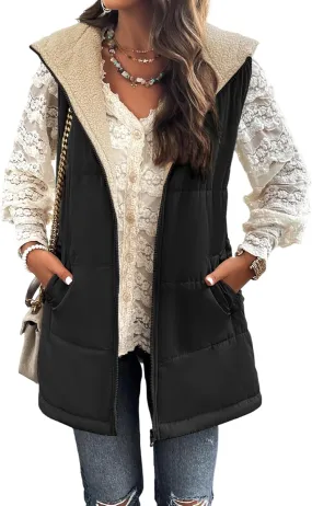 Womens Long Vest Zip Up Hoodie Pockets Long Warm Winter Coat Outerwear Womens Fall Vests Winter Coat