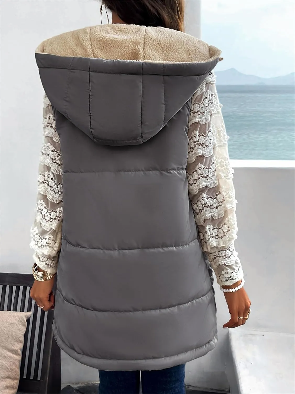Womens Long Vest Zip Up Hoodie Pockets Long Warm Winter Coat Outerwear Womens Fall Vests Winter Coat