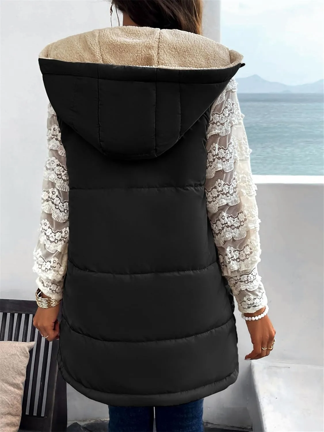 Womens Long Vest Zip Up Hoodie Pockets Long Warm Winter Coat Outerwear Womens Fall Vests Winter Coat