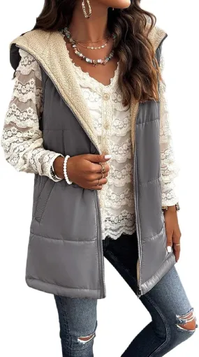 Womens Long Vest Zip Up Hoodie Pockets Long Warm Winter Coat Outerwear Womens Fall Vests Winter Coat