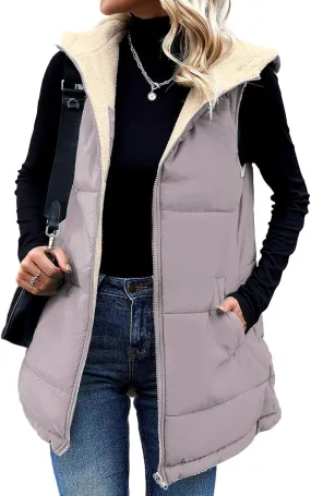 Womens Long Vest Zip Up Hoodie Pockets Long Warm Winter Coat Outerwear Womens Fall Vests Winter Coat
