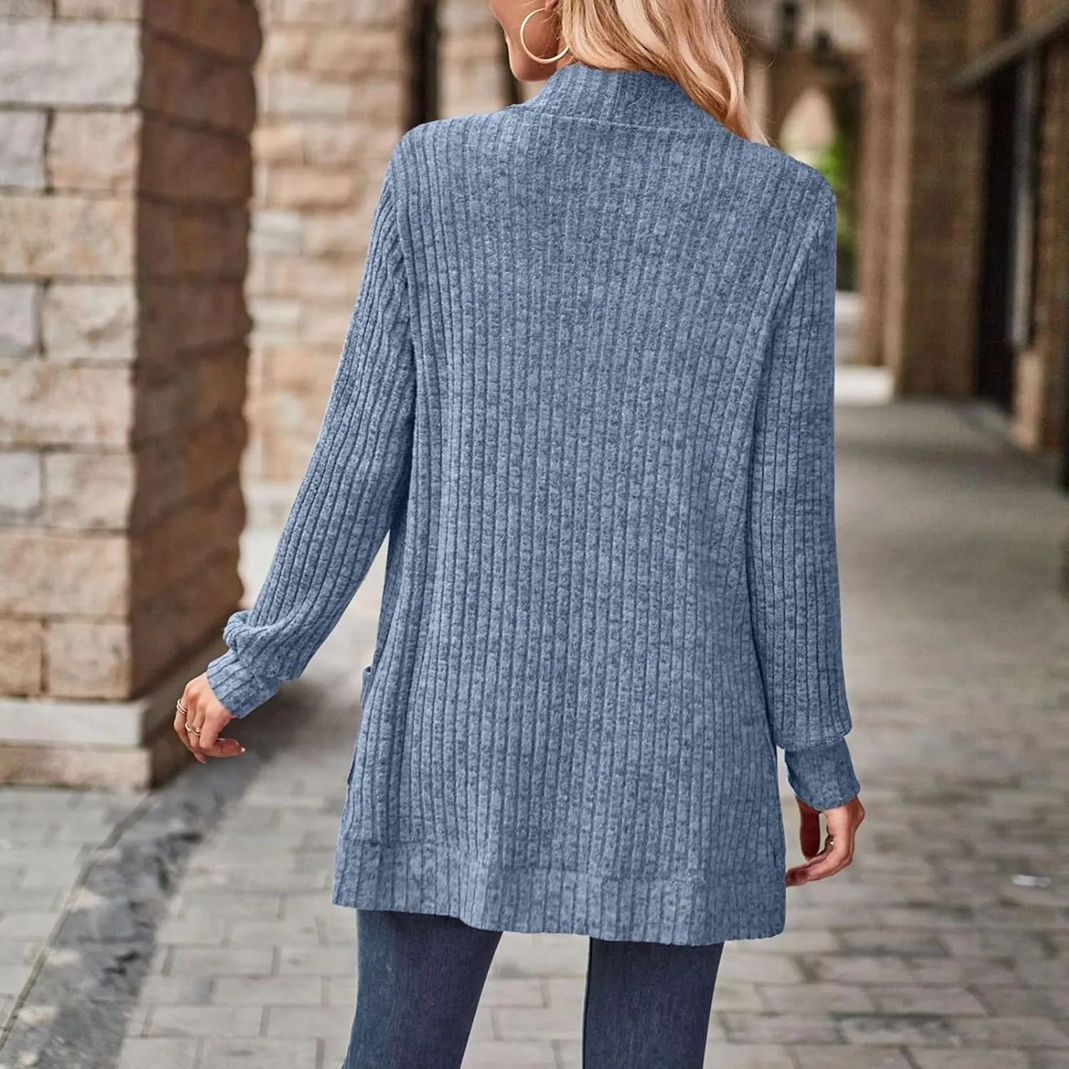 Womens Loose Fashion Casual Open Front Long Sleeve Chunky Cardigan Coat With Pocket Neck Cardigan Womens Coat