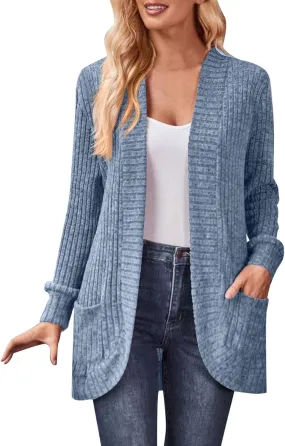 Womens Loose Fashion Casual Open Front Long Sleeve Chunky Cardigan Coat With Pocket Neck Cardigan Womens Coat
