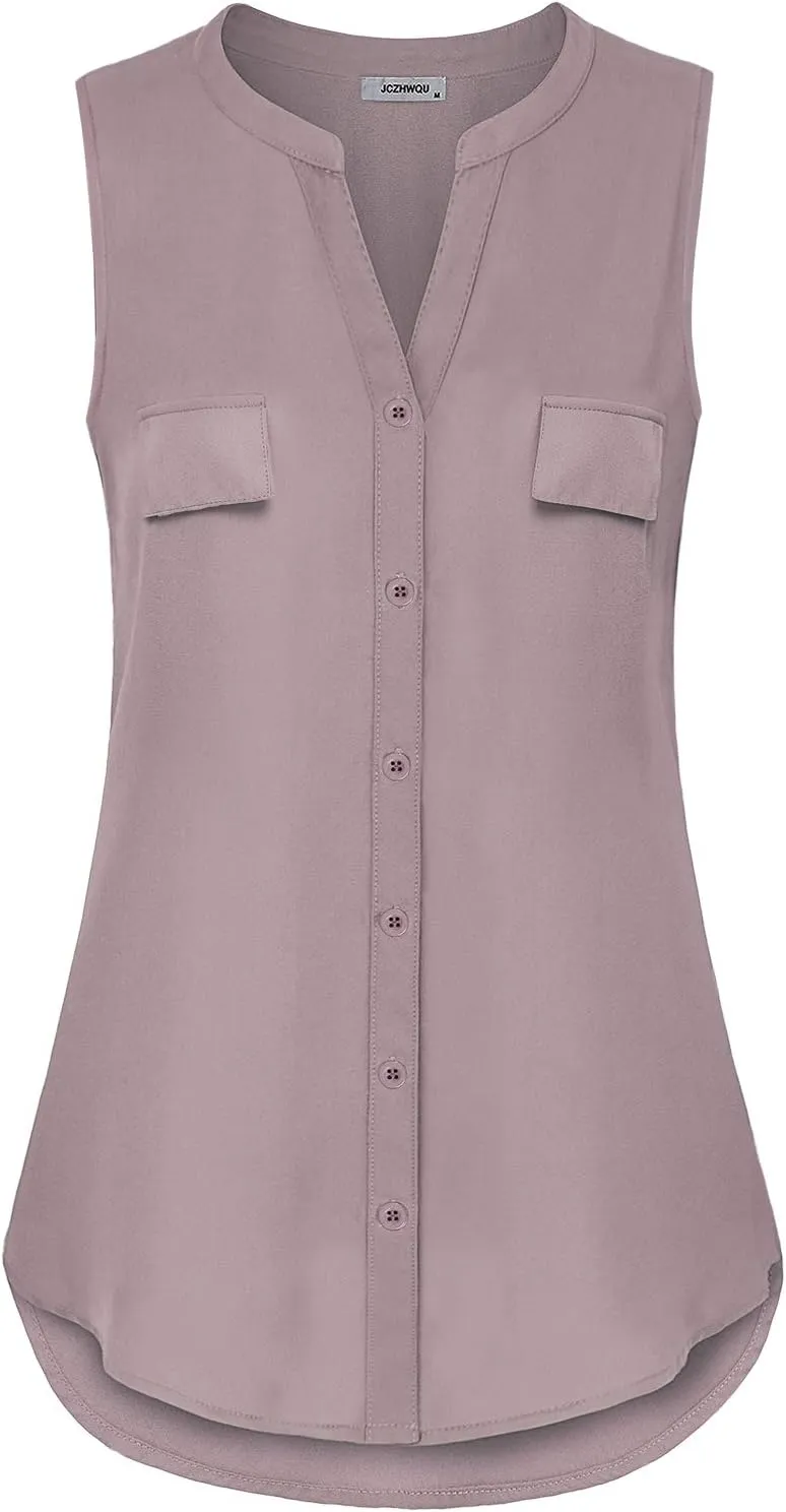 Womens Notch V Neck Sleeveless Chiffon Blouse Shirts