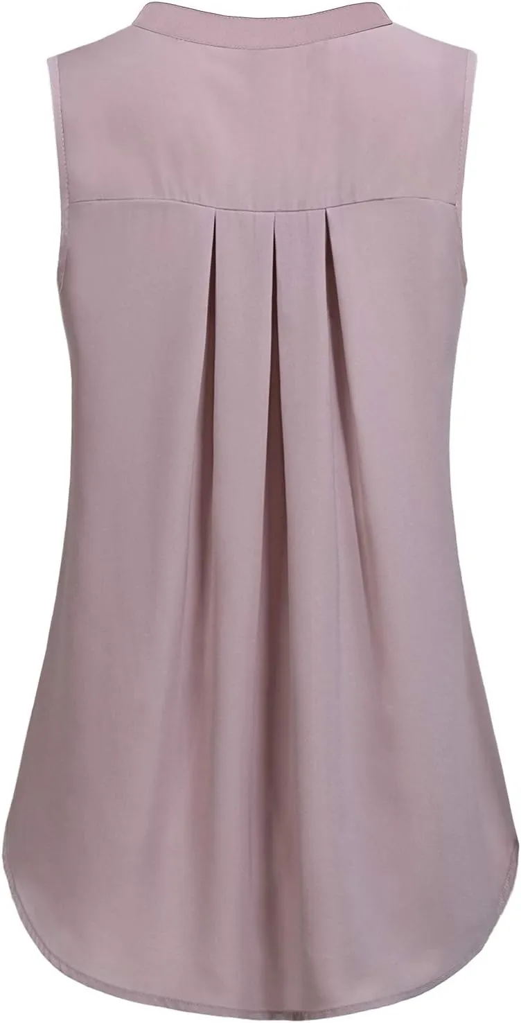 Womens Notch V Neck Sleeveless Chiffon Blouse Shirts